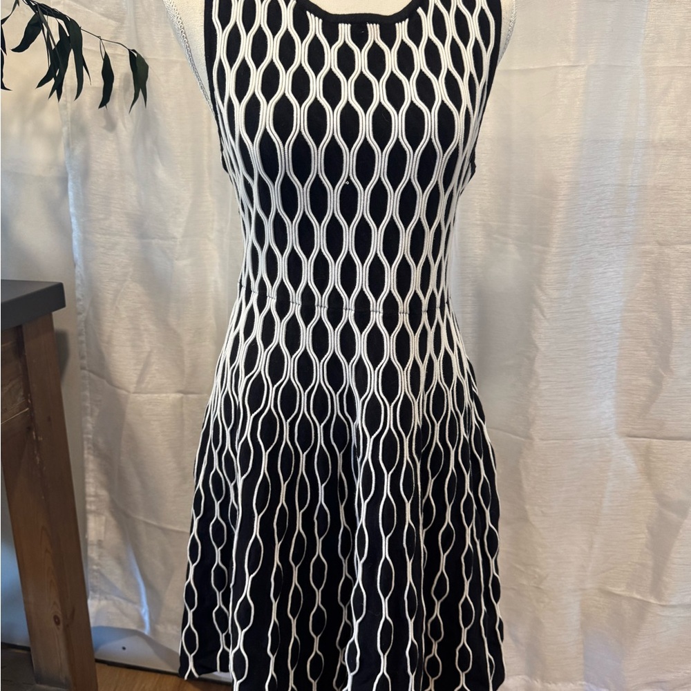 Saks Fifth Avenue Black and White Geometric Midi Dress